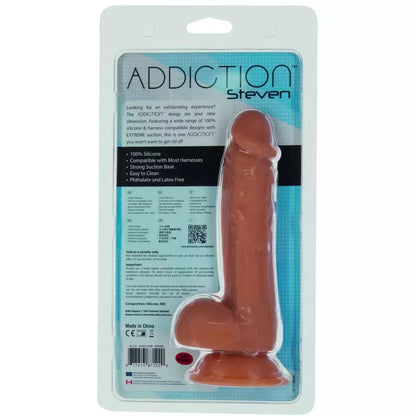 Addiction Steven silikoninis intymus modelis, 19 cm, karamelės spalvos, su vibruojančia kulka