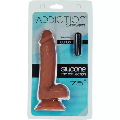 Addiction Steven silikoninis intymus modelis, 19 cm, karamelės spalvos, su vibruojančia kulka