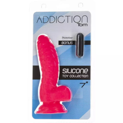Addiction Tom 18 cm silikoninis briaunotas modelis, ryškiai rožinės spalvos, su siurbtuku