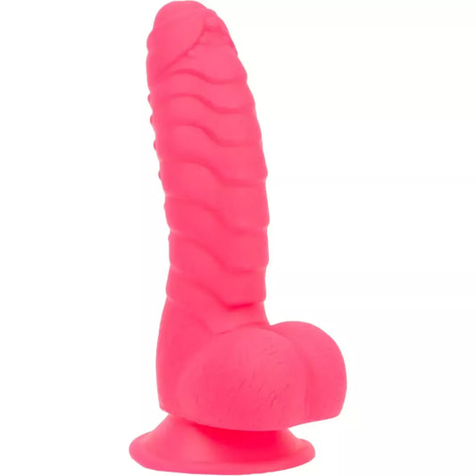 Addiction Tom 18 cm silikoninis briaunotas modelis, ryškiai rožinės spalvos, su siurbtuku