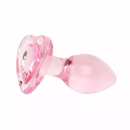 Anal Collection Glass Plug mažas rožinis 7 cm, širdelės formos pagrindas
