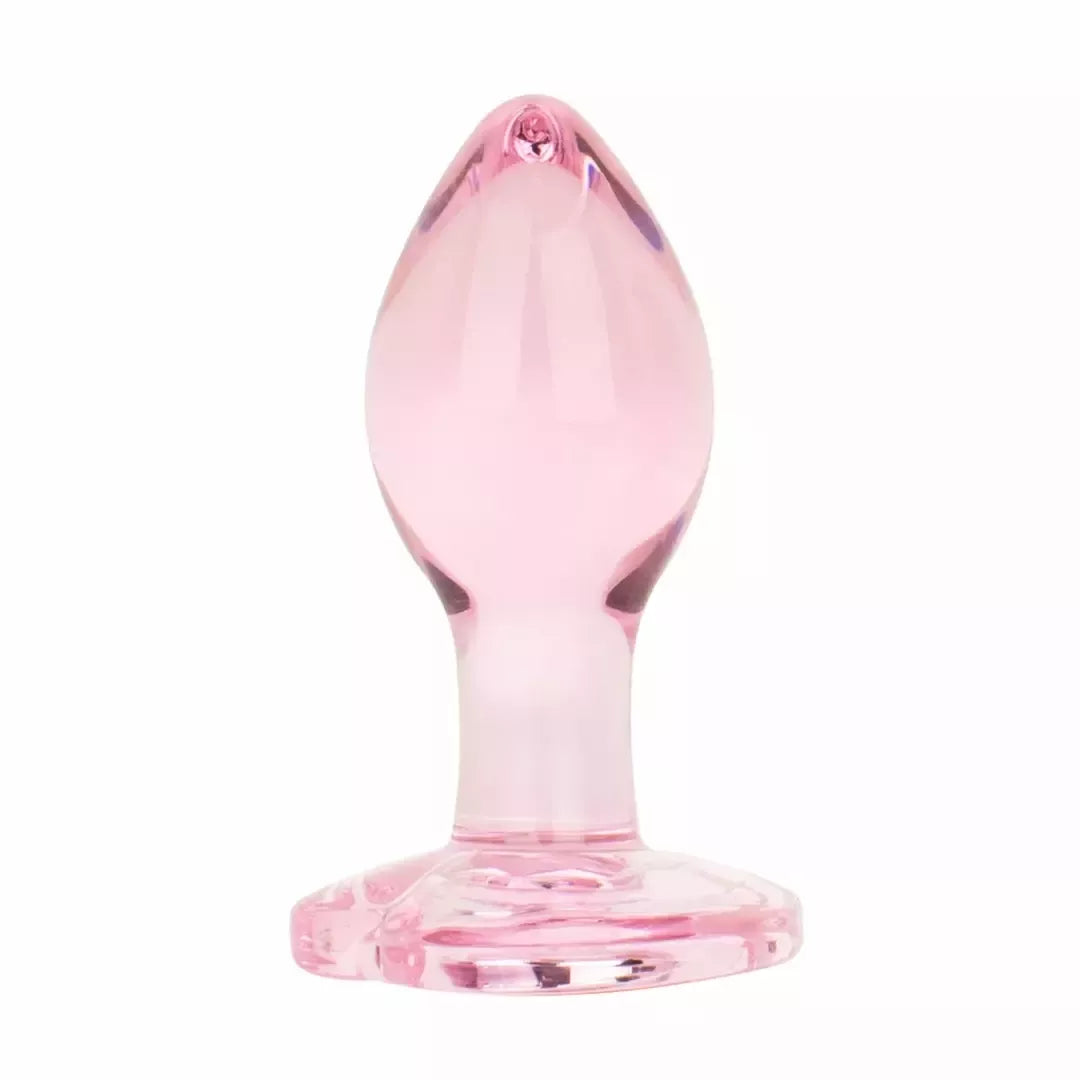 Anal Collection Glass Plug mažas rožinis 7 cm, širdelės formos pagrindas
