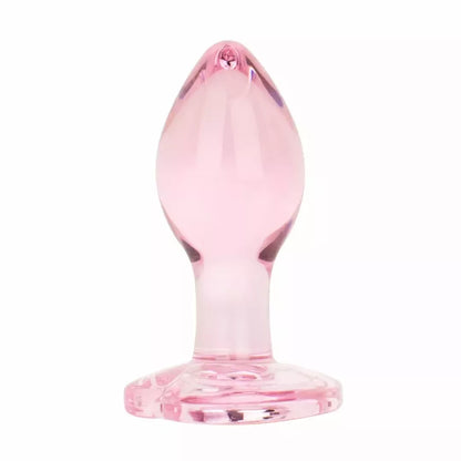 Anal Collection Glass Plug mažas rožinis 7 cm, širdelės formos pagrindas