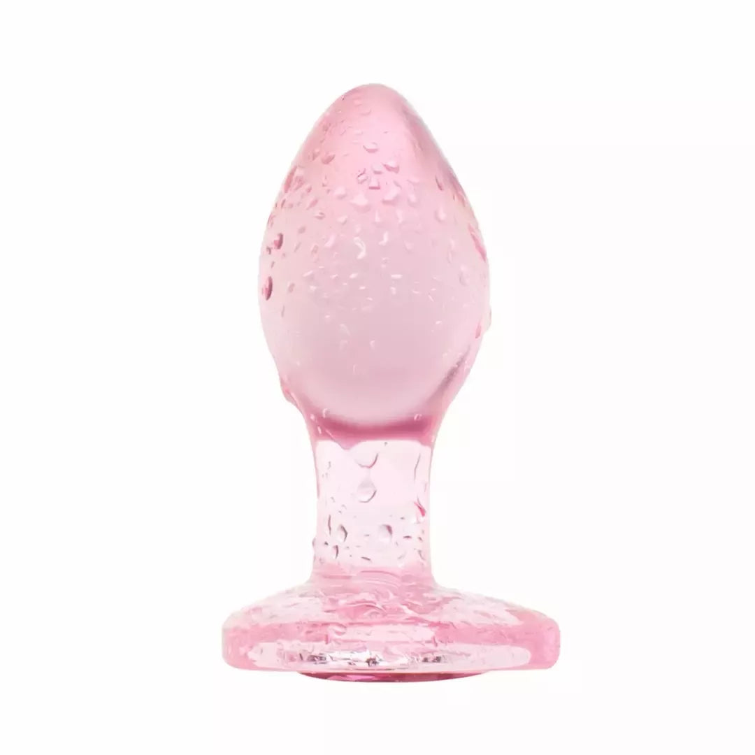 Anal Collection Glass Plug mažas rožinis 7 cm, širdelės formos pagrindas