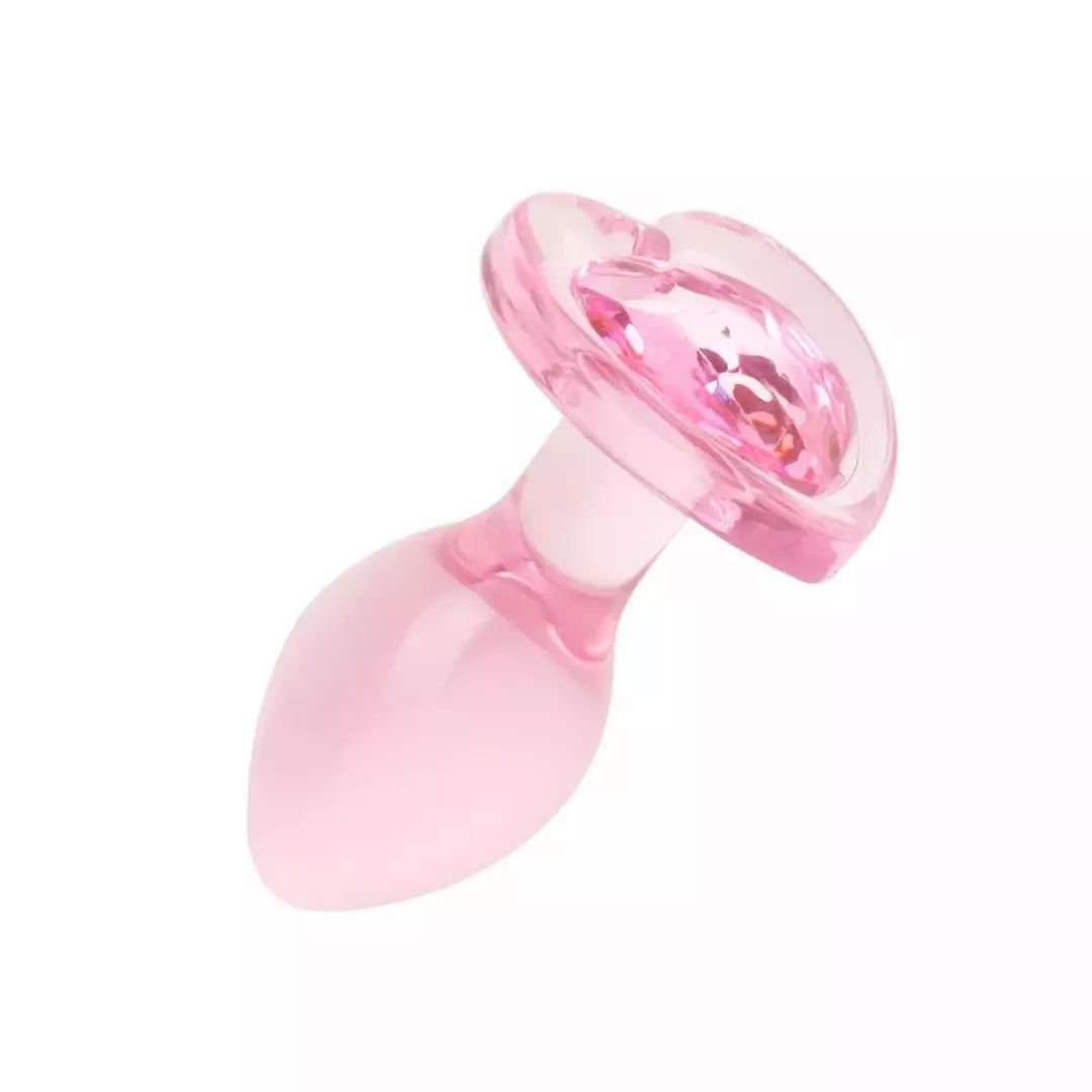 Anal Collection Glass Plug mažas rožinis 7 cm, širdelės formos pagrindas