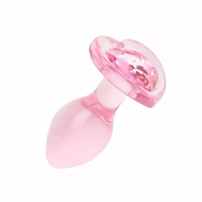 Anal Collection Glass Plug mažas rožinis 7 cm, širdelės formos pagrindas
