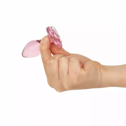 Anal Collection Glass Plug mažas rožinis 7 cm, širdelės formos pagrindas