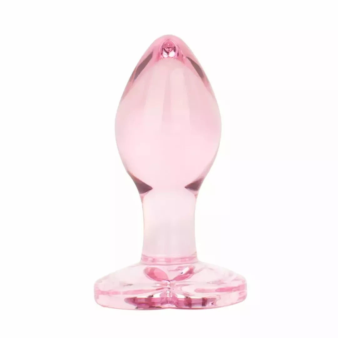 Anal Collection Glass Plug mažas rožinis 7 cm, širdelės formos pagrindas