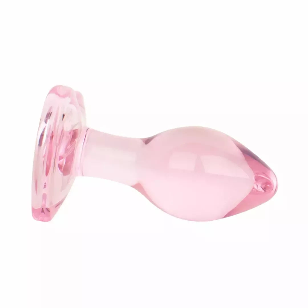 Anal Collection Glass Plug mažas rožinis 7 cm, širdelės formos pagrindas