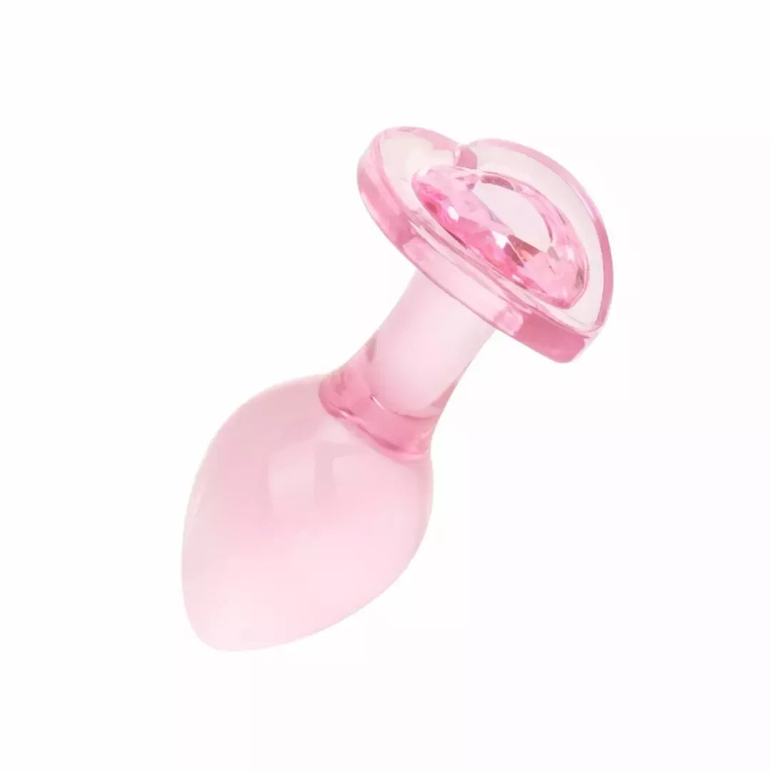 Anal Collection stiklinis analinis kamštis, vidutinis, širdelės formos pagrindas, 8,3 cm, rožinis