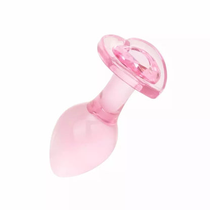Anal Collection stiklinis analinis kamštis, vidutinis, širdelės formos pagrindas, 8,3 cm, rožinis