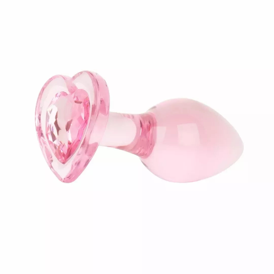 Anal Collection stiklinis analinis kamštis, vidutinis, širdelės formos pagrindas, 8,3 cm, rožinis