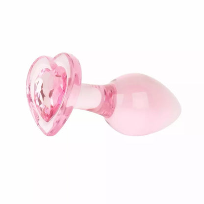 Anal Collection stiklinis analinis kamštis, vidutinis, širdelės formos pagrindas, 8,3 cm, rožinis