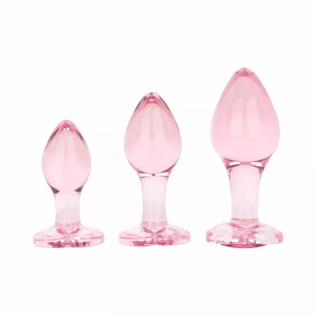 Anal Collection stiklinis analinis kamštis, vidutinis, širdelės formos pagrindas, 8,3 cm, rožinis