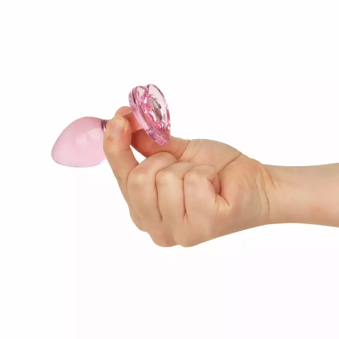 Anal Collection stiklinis analinis kamštis, vidutinis, širdelės formos pagrindas, 8,3 cm, rožinis