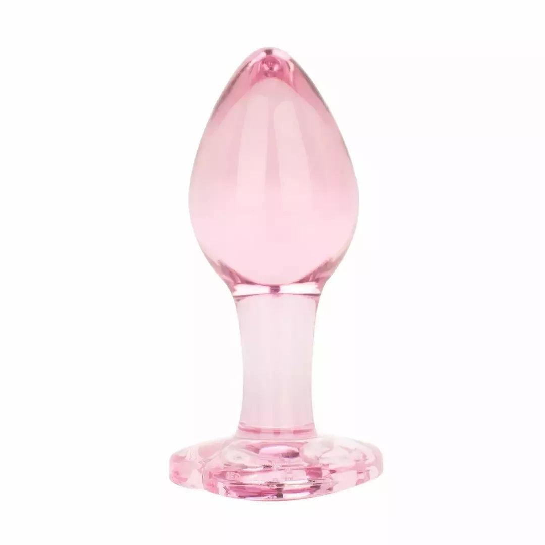 Anal Collection stiklinis analinis kamštis, vidutinis, širdelės formos pagrindas, 8,3 cm, rožinis