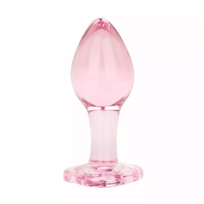 Anal Collection stiklinis analinis kamštis, vidutinis, širdelės formos pagrindas, 8,3 cm, rožinis