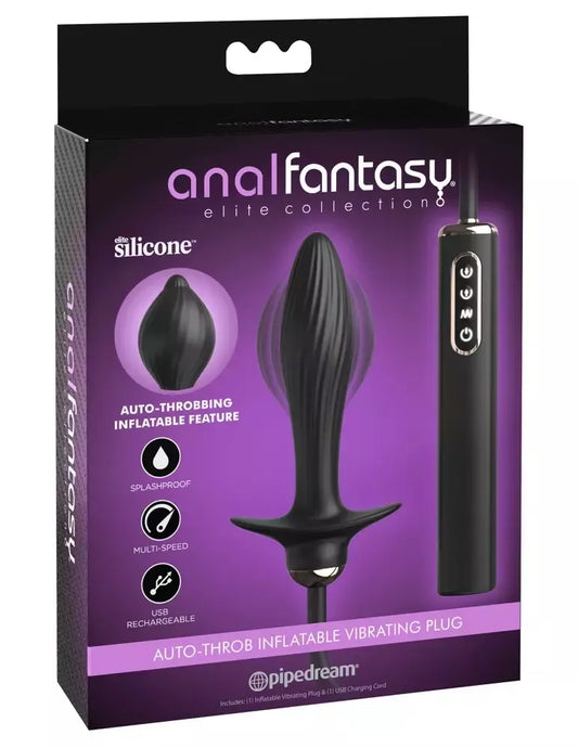Anal Fantasy Elite Auto-Throb pripučiamas kamštis, silikoninis, juodas, 13 cm