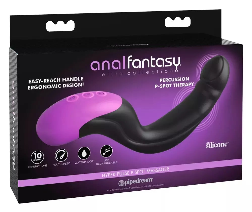 Anal Fantasy Elite Hyper Pulse P-Spot masažuoklis, silikoninis, juodas, 15,2 cm