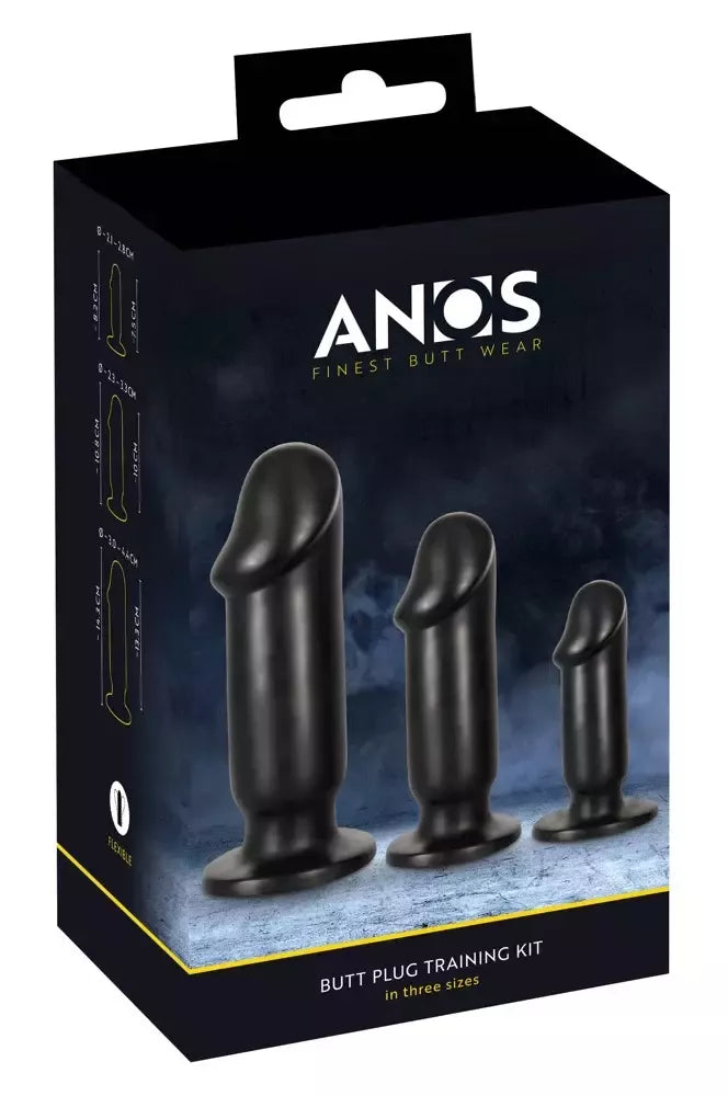 ANOS analinių kaištukų rinkinys, 3 dydžiai, lankstus PVC, siurbtuko pagrindas