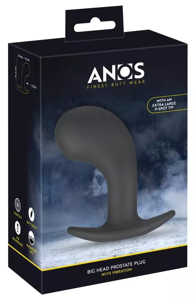 ANOS Big Head silikoninis prostatos masažuoklis su 10 vibracijos režimų, juodas
