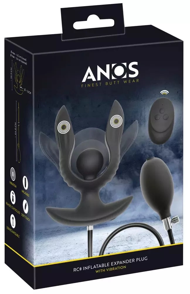 ANOS RC pripučiamas silikoninis analinis kamštis su vibracija, reguliuojamas, juodas, 10,9 cm