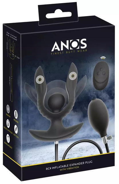 ANOS RC pripučiamas silikoninis analinis kamštis su vibracija, reguliuojamas, juodas, 10,9 cm