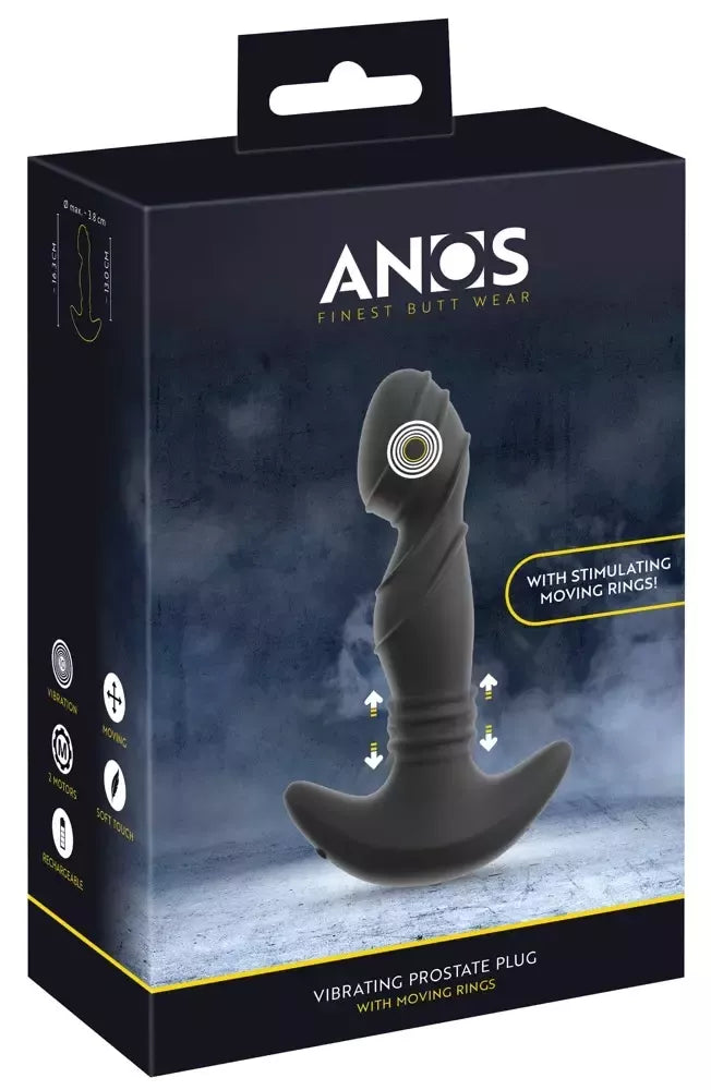 ANOS vibruojantis prostatos stimuliatorius su judančiais žiedais, juodas, 16,3 cm