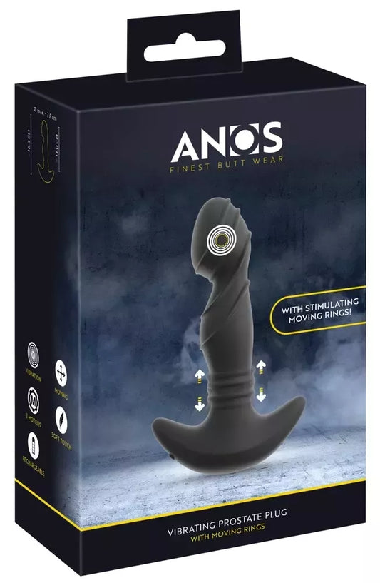 ANOS vibruojantis prostatos stimuliatorius su judančiais žiedais, juodas, 16,3 cm