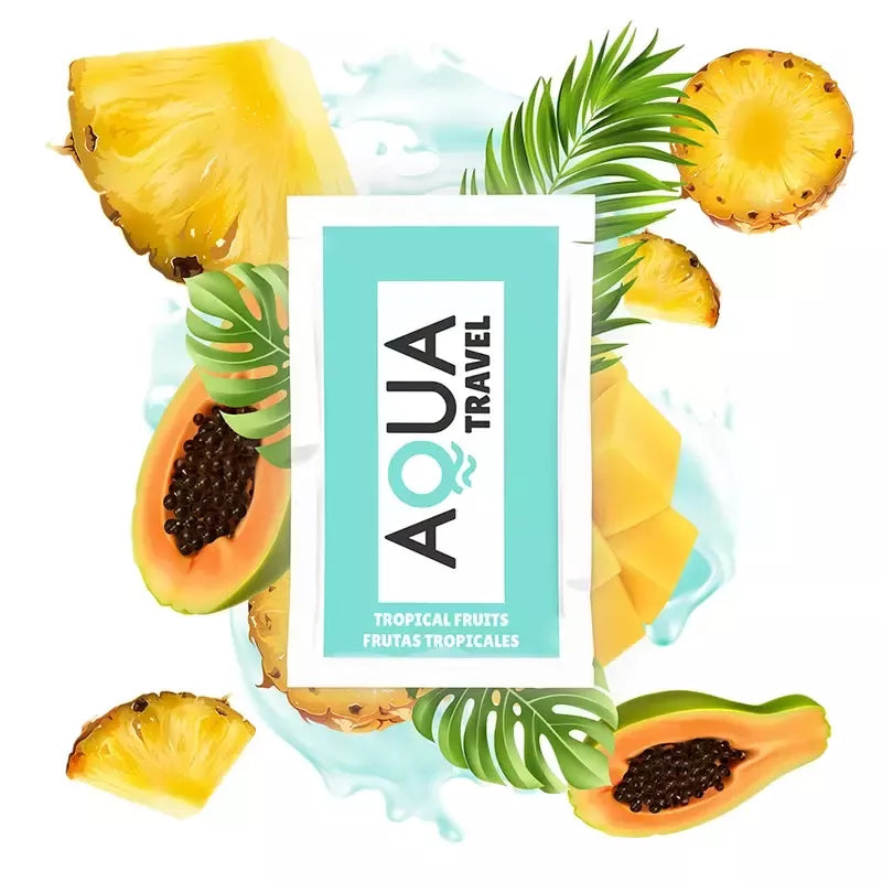 AQUA TRAVEL vandens pagrindo lubrikantas su tropinių vaisių aromatu, 6ml pakuotė
