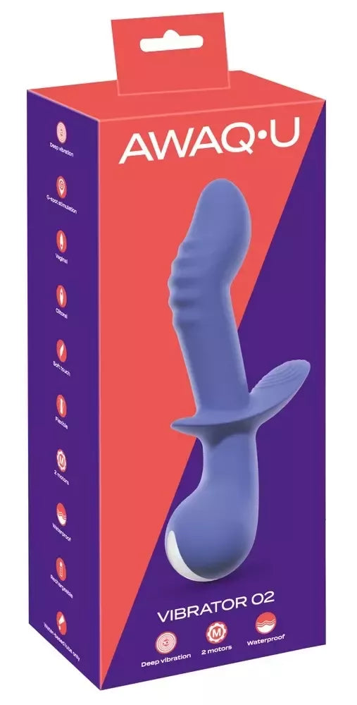 AWAQ.U Vibrator 2 violetinis dviejų variklių silikoninis masažuoklis, 21,6 cm