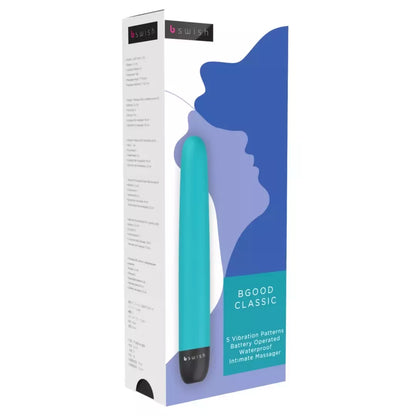 B Swish Bgood Classic Intimate Massager Jade 17,8 cm vandeniui atsparus mėlynas