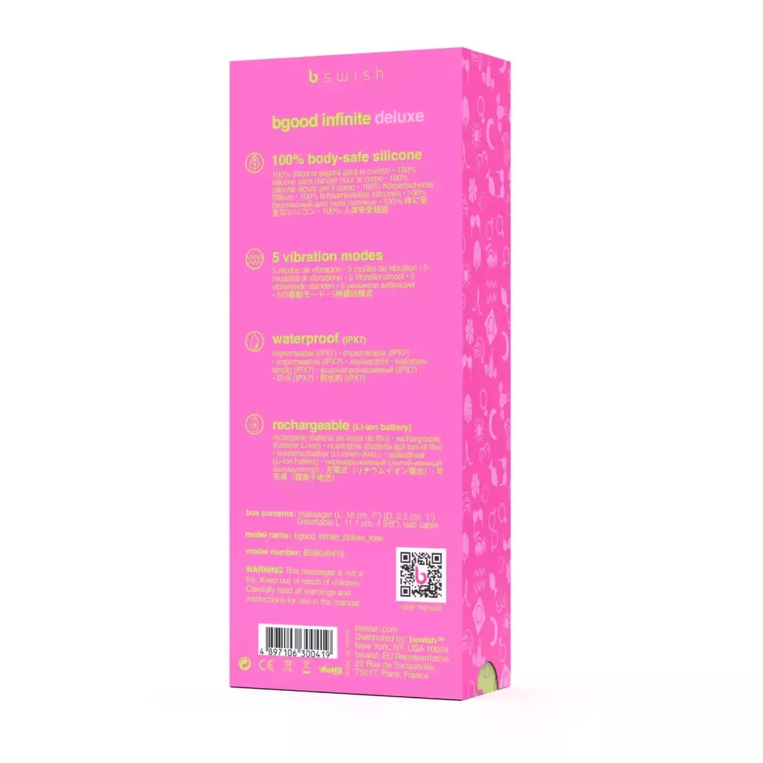B Swish Bgood Infinite Deluxe silikoninis vandeniui atsparus įkraunamas 18 cm vibromasažuoklis, violetinis