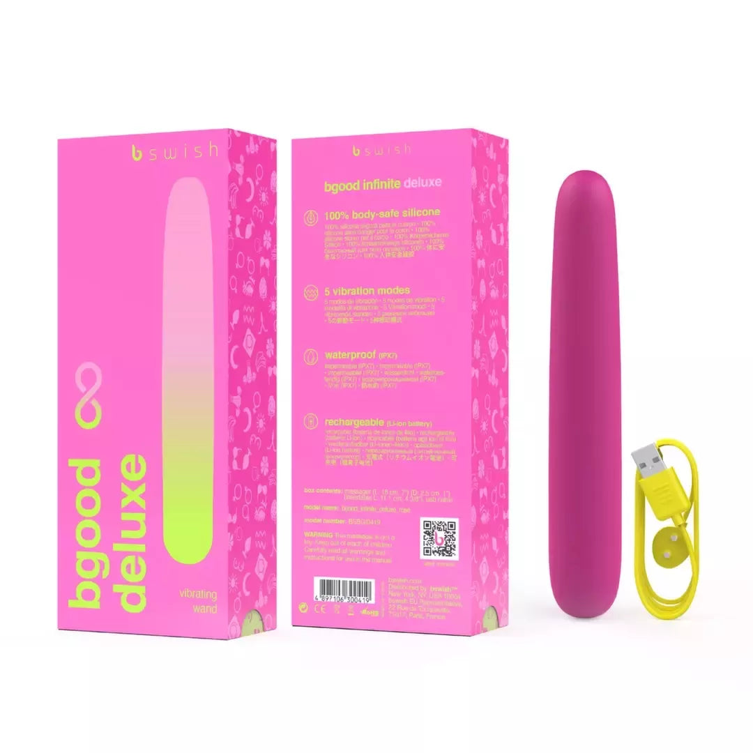 B Swish Bgood Infinite Deluxe silikoninis vandeniui atsparus įkraunamas 18 cm vibromasažuoklis, violetinis