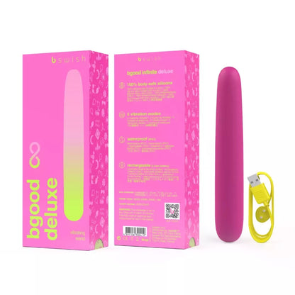 B Swish Bgood Infinite Deluxe silikoninis vandeniui atsparus įkraunamas 18 cm vibromasažuoklis, violetinis