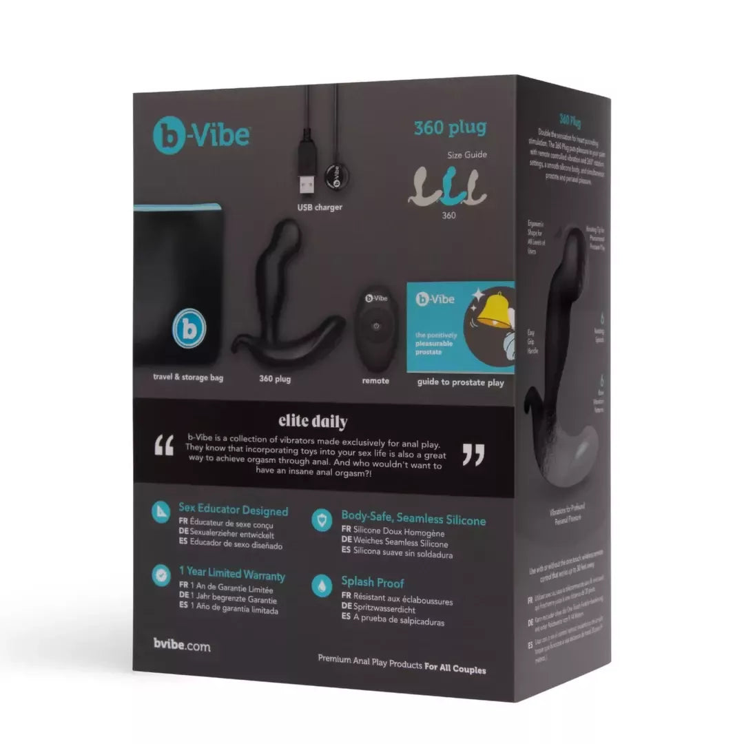 B-Vibe 360 Plug Intimate System su nuotolinio valdymo pulteliu, besisukantis ir vibruojantis, juodas