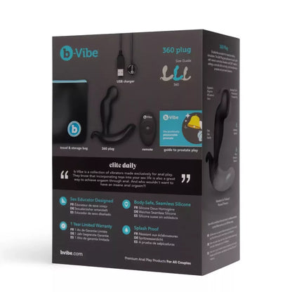 B-Vibe 360 Plug Intimate System su nuotolinio valdymo pulteliu, besisukantis ir vibruojantis, juodas