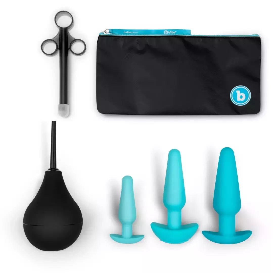 b-Vibe Anal Training & Education Set Blue - 7 dalių silikoninis rinkinys