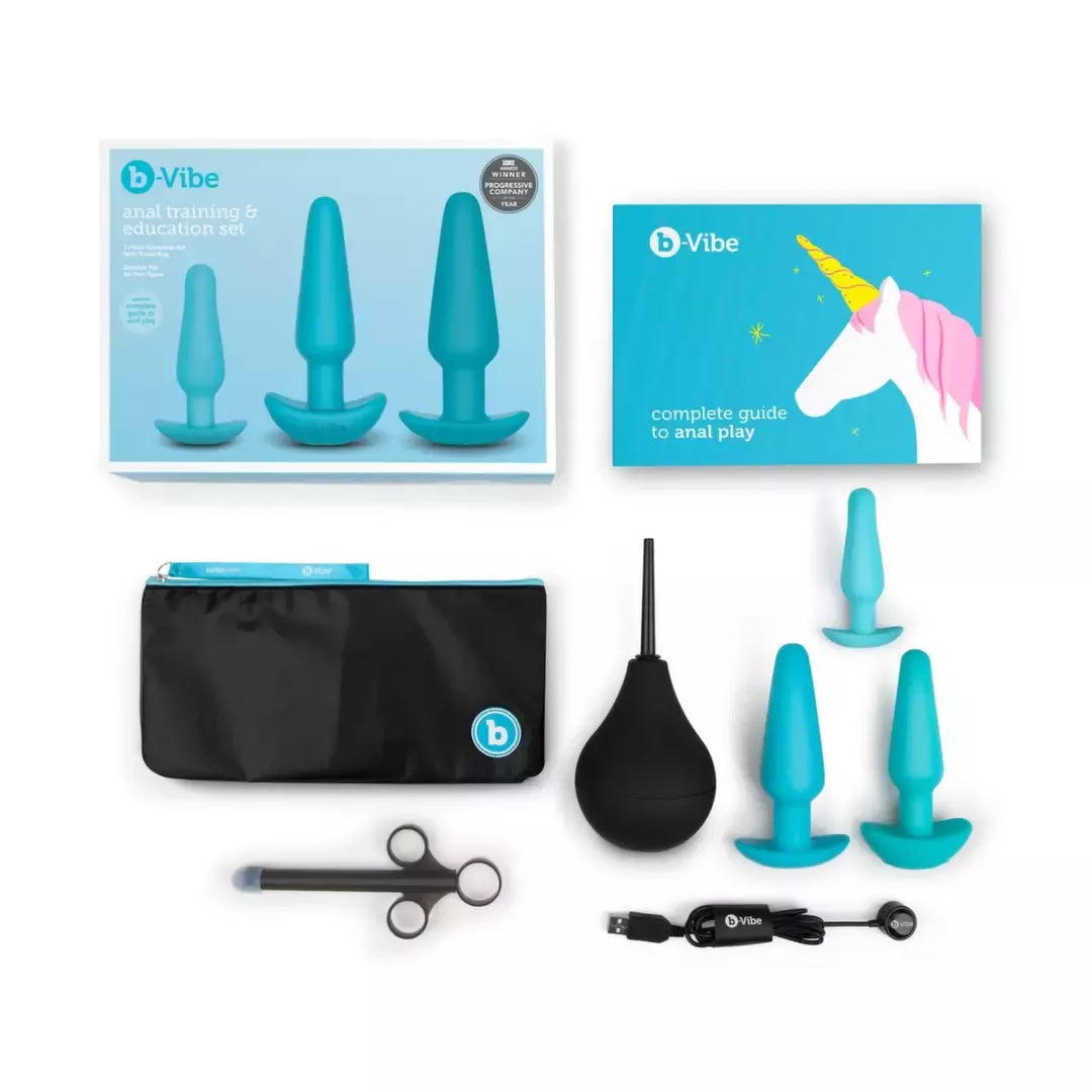 b-Vibe Anal Training & Education Set Blue - 7 dalių silikoninis rinkinys