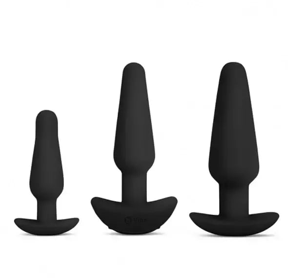 b-Vibe analinio lavinimo rinkinys, juodas – 7 dalių silikoninis komplektas su krepšiu
