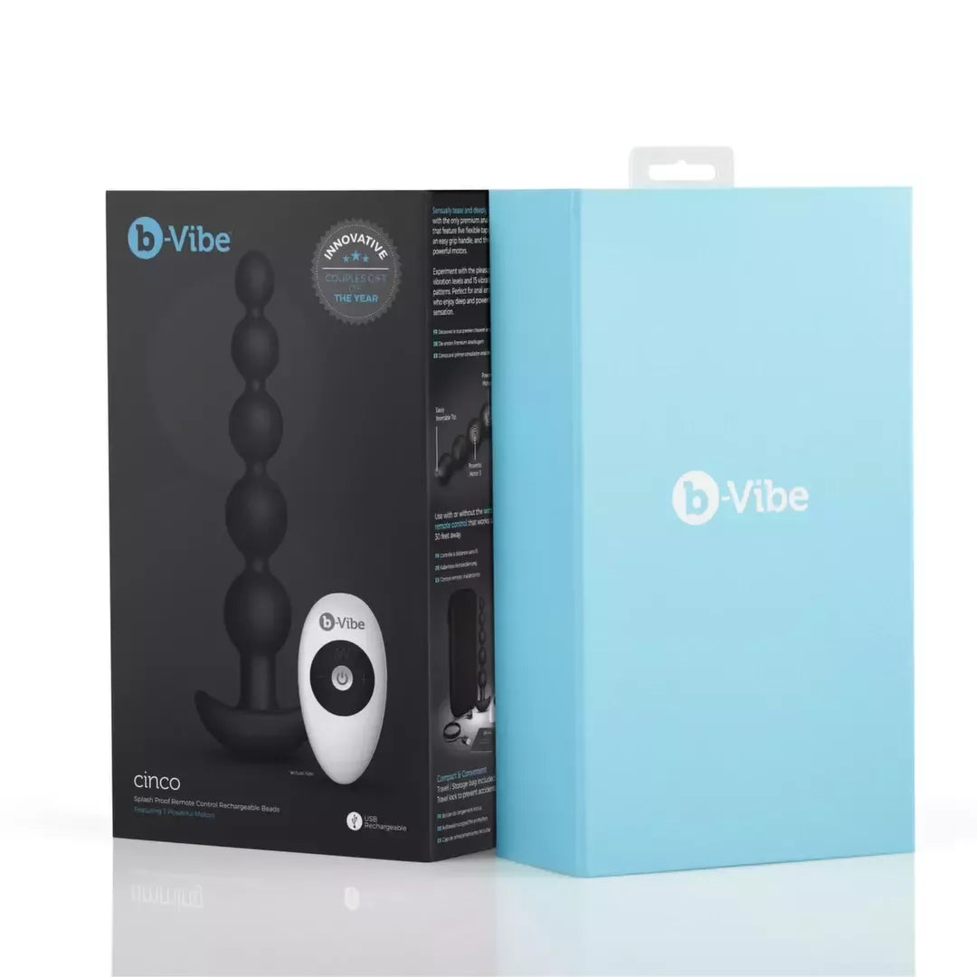 b-Vibe Cinco Black – nuotoliniu būdu valdoma lanksti silikoninių rutuliukų sistema
