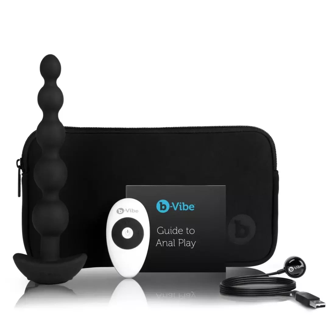 b-Vibe Cinco Black – nuotoliniu būdu valdoma lanksti silikoninių rutuliukų sistema