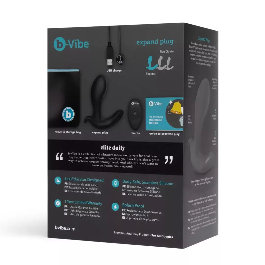 b-Vibe Expand Plug nuotoliniu būdu valdomas lankstus analinis žaislas, juodas