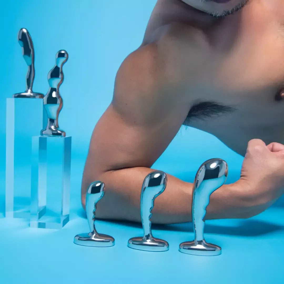 B-Vibe nerūdijančio plieno treniruočių rinkinys – 3 dalių prostatos stimuliatorių komplektas