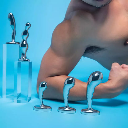 B-Vibe nerūdijančio plieno treniruočių rinkinys – 3 dalių prostatos stimuliatorių komplektas