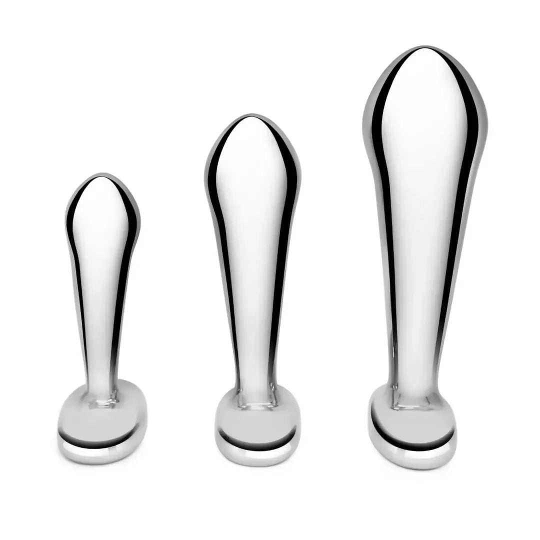 B-Vibe nerūdijančio plieno treniruočių rinkinys – 3 dalių prostatos stimuliatorių komplektas