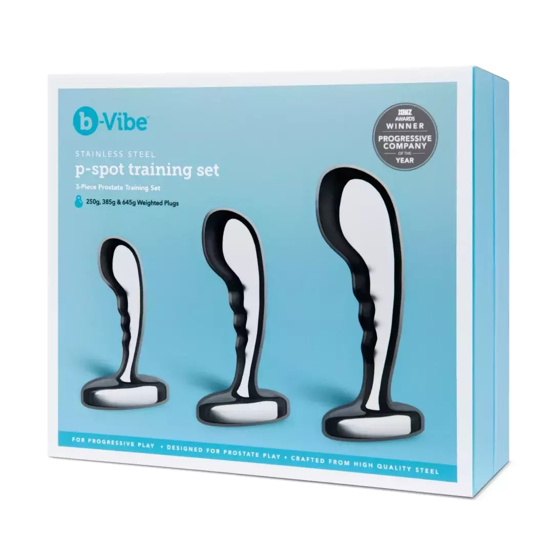 B-Vibe nerūdijančio plieno treniruočių rinkinys – 3 dalių prostatos stimuliatorių komplektas
