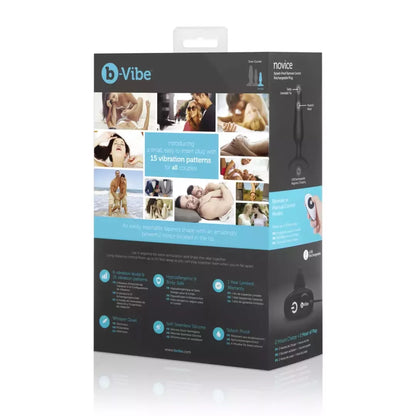 b-Vibe Novice Plug Black – kompaktiškas įkraunamas silikoninis modelis su nuotolinio valdymo pultu