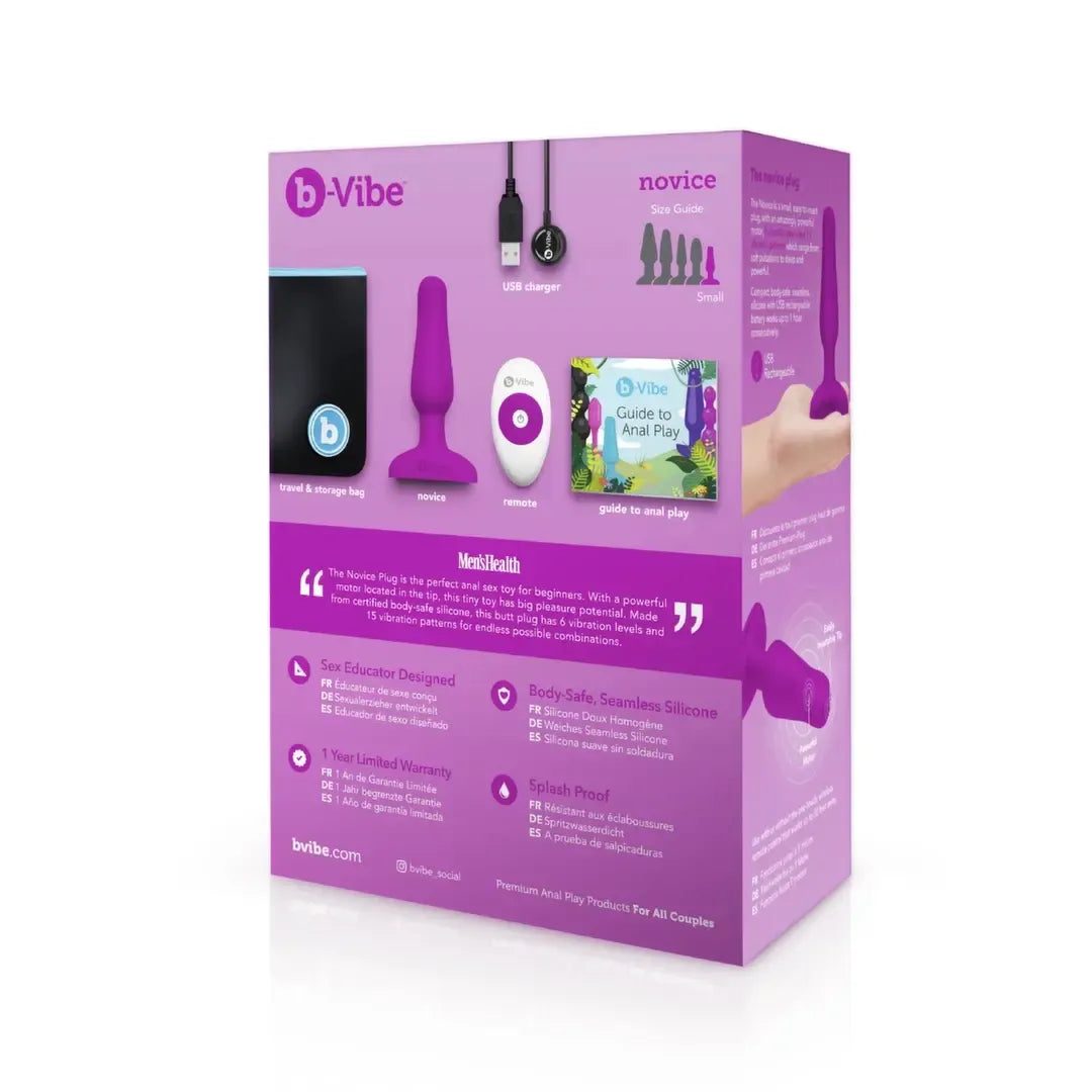 b-Vibe Novice Plug Fuchsia - Kompaktiškas silikoninis vibruojantis analinis kaištis 10,2 cm