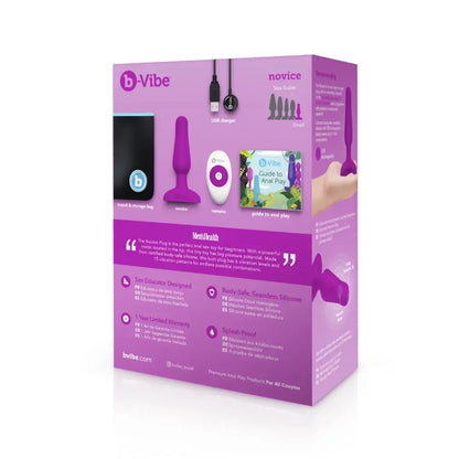 b-Vibe Novice Plug Fuchsia - Kompaktiškas silikoninis vibruojantis analinis kaištis 10,2 cm